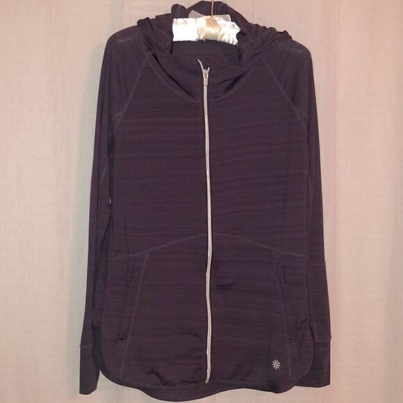 ATHLETA M Purple Heathered Full Zip Athletic Hooded Jacket with Pockets - Picture 1 of 13